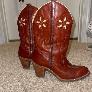 Dingo red leather flower cowboy boots, size 6 1/2 M